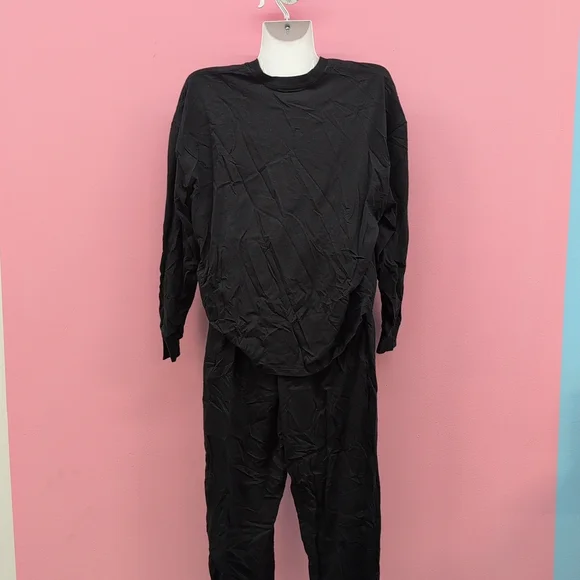 Victoria Secret 100% Cotton Shine Long Pajama Set Small Black W Bling Patch - Picture 6 of 11